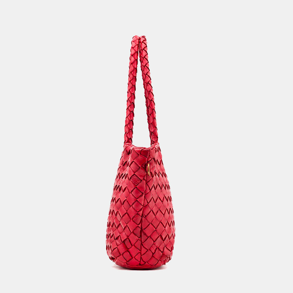 Borsa a Spalla VIAVERDI in Pelle Intrecciata Rossa Made in Italy linea Tuscany