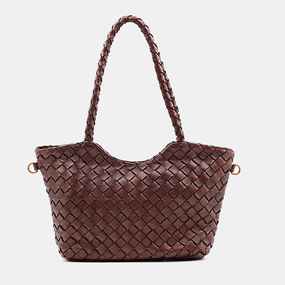 Borsa a Spalla VIAVERDI in Pelle Intrecciata Marrone Scuro Made in Italy linea Tuscany