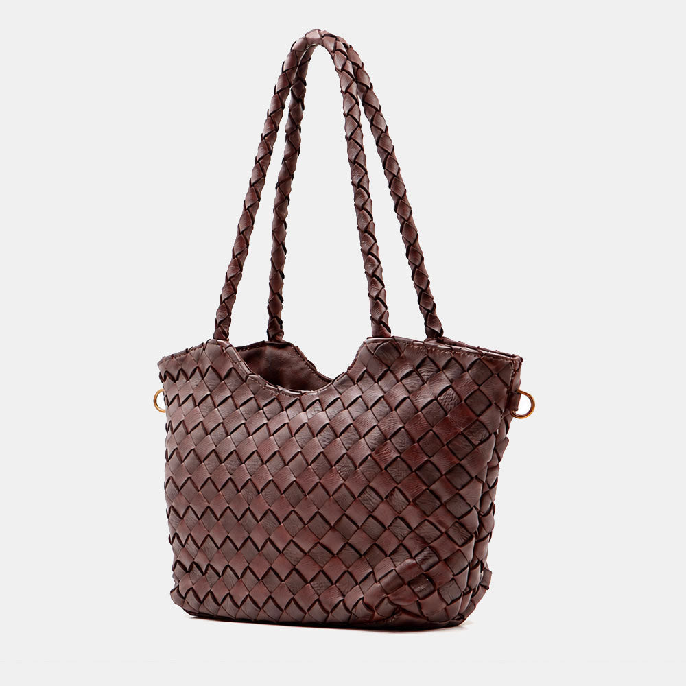 Borsa a Spalla VIAVERDI in Pelle Intrecciata Marrone Scuro Made in Italy linea Tuscany