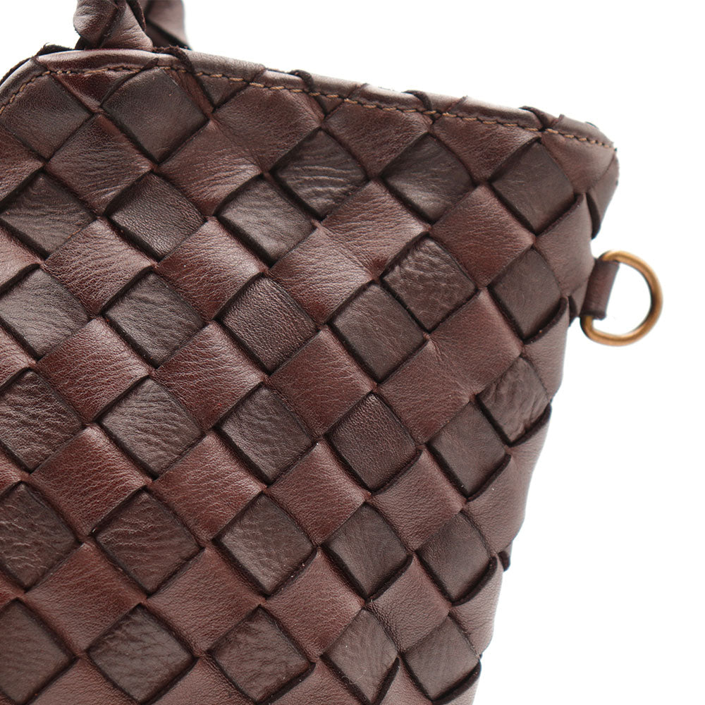 Borsa a Spalla VIAVERDI in Pelle Intrecciata Marrone Scuro Made in Italy linea Tuscany