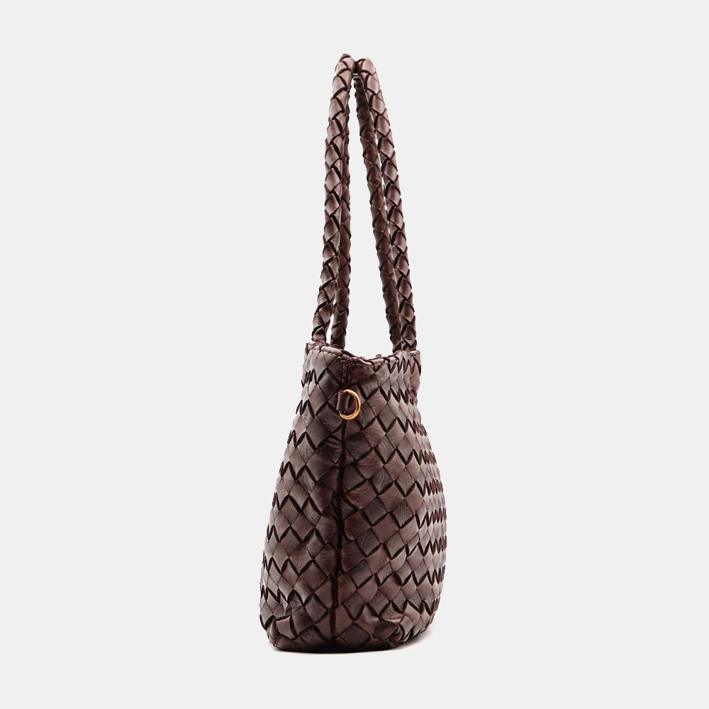 Borsa a Spalla VIAVERDI in Pelle Intrecciata Marrone Scuro Made in Italy linea Tuscany