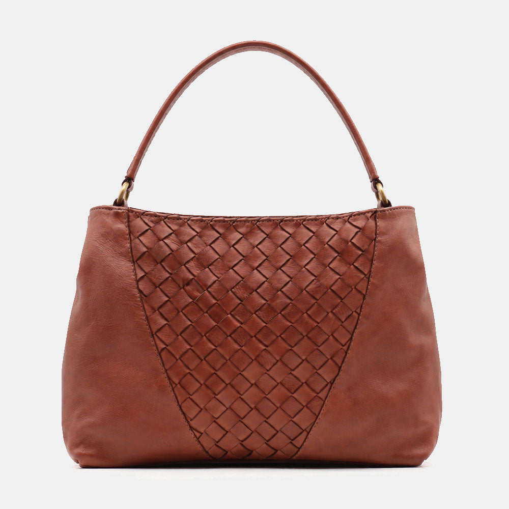 Borsa a Spalla VIAVERDI in Pelle Marrone con Intreccio Made in Italy linea Tuscany