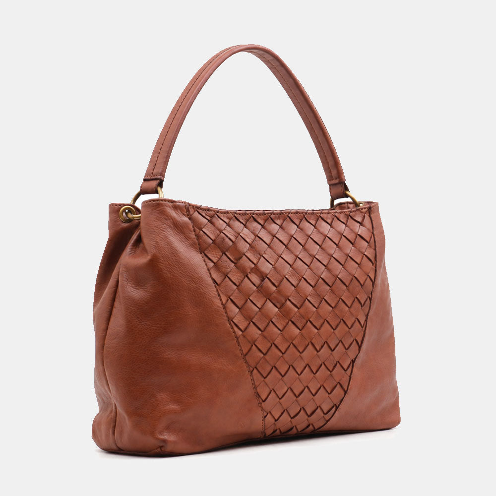 Borsa a Spalla VIAVERDI in Pelle Marrone con Intreccio Made in Italy linea Tuscany