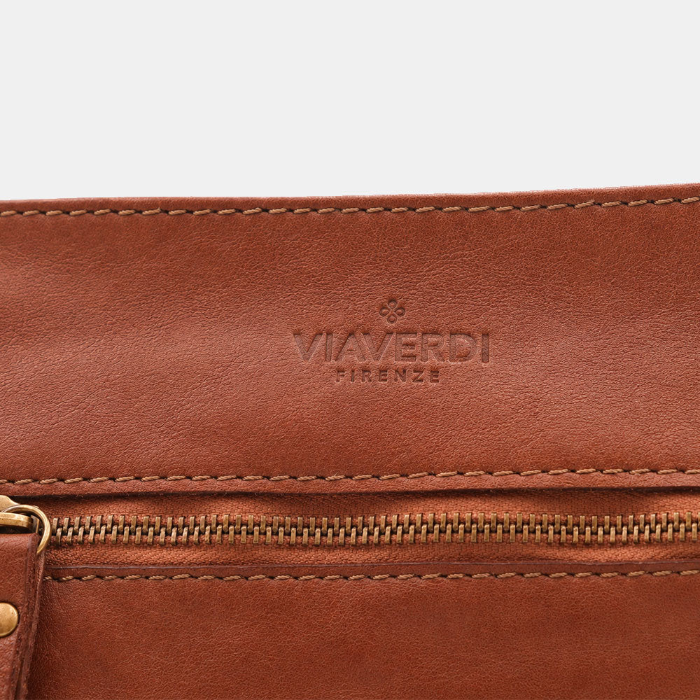 Borsa a Spalla VIAVERDI in Pelle Marrone con Intreccio Made in Italy linea Tuscany