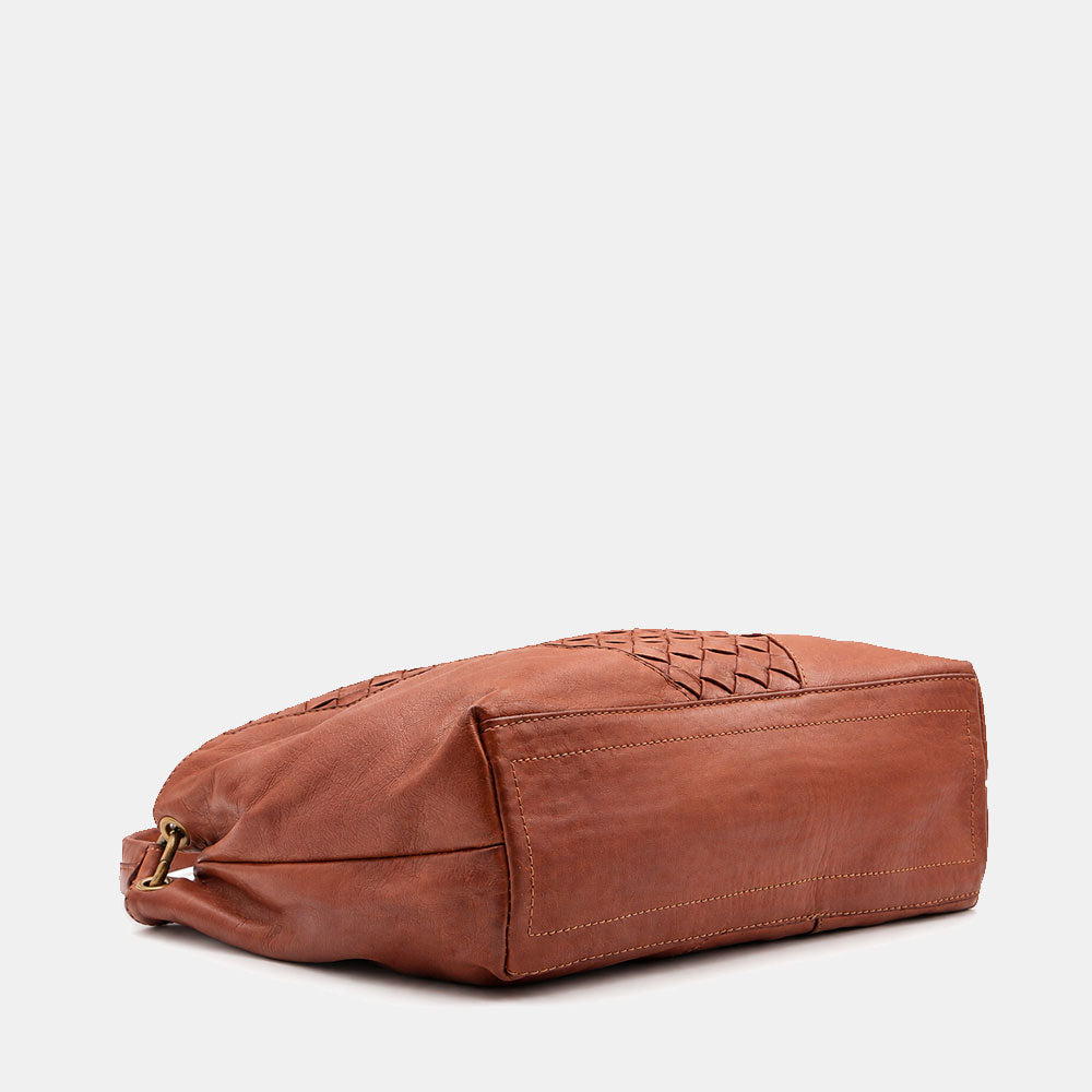 Borsa a Spalla VIAVERDI in Pelle Marrone con Intreccio Made in Italy linea Tuscany