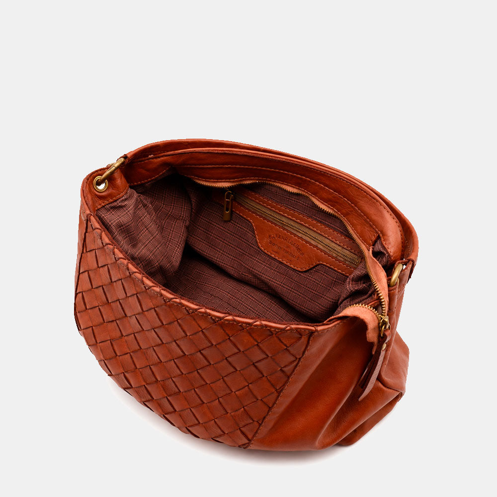 Borsa a Spalla VIAVERDI in Pelle Marrone con Intreccio Made in Italy linea Tuscany