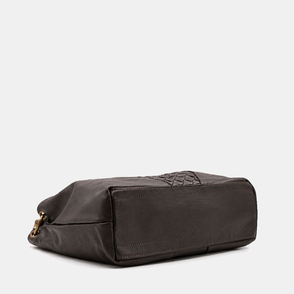 Borsa a Spalla VIAVERDI in Pelle Nera con Intreccio Made in Italy linea Tuscany