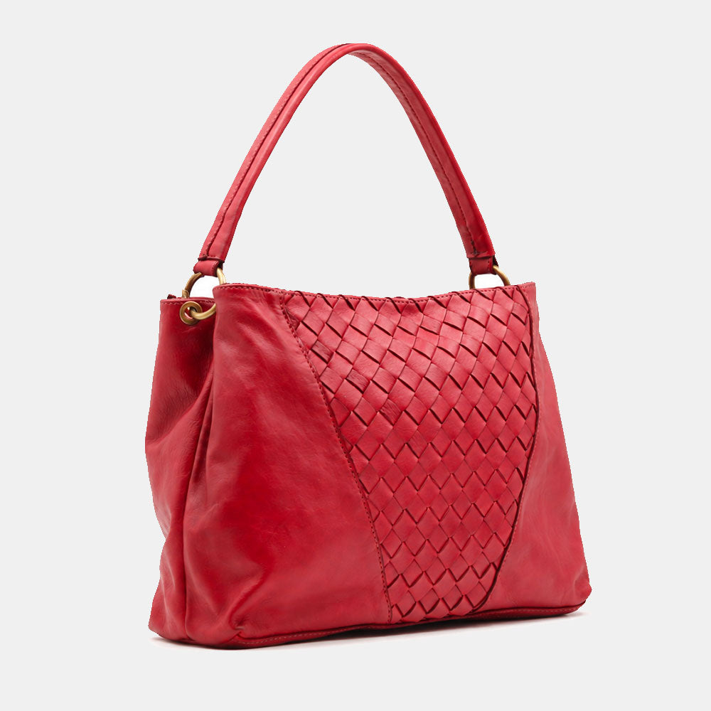 Borsa a Spalla VIAVERDI in Pelle Rossa con Intreccio Made in Italy linea Tuscany