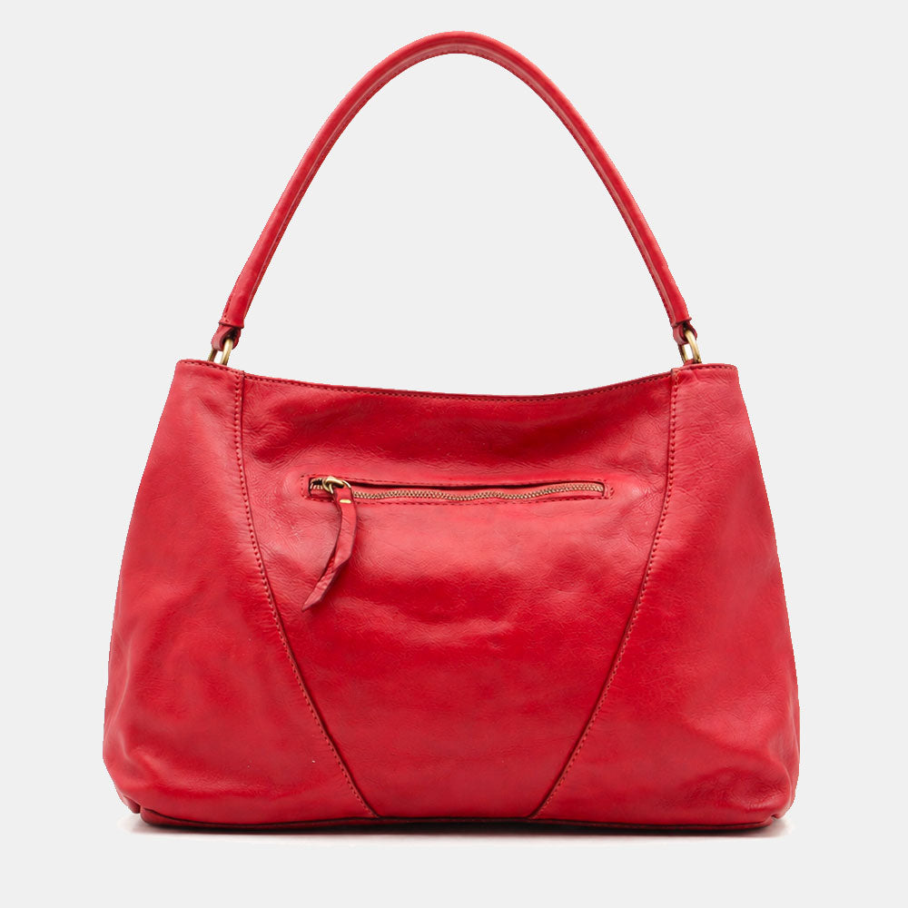 Borsa a Spalla VIAVERDI in Pelle Rossa con Intreccio Made in Italy linea Tuscany