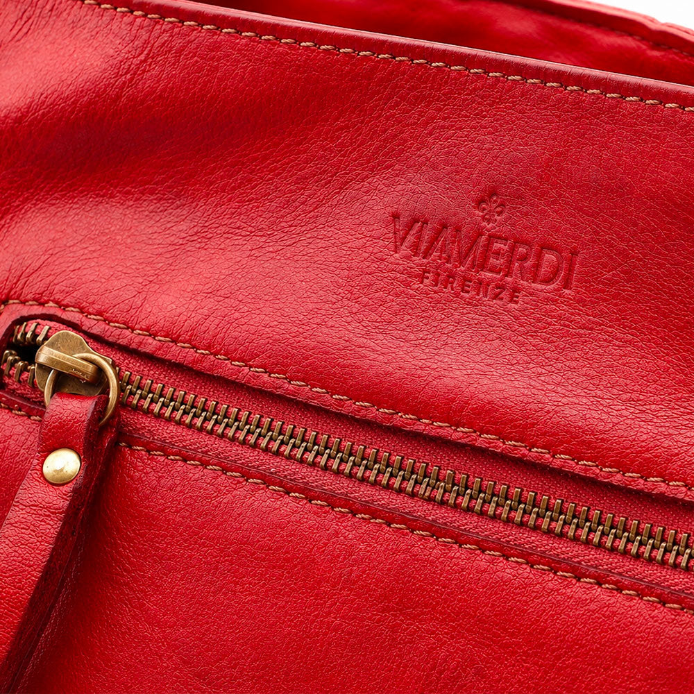 Borsa a Spalla VIAVERDI in Pelle Rossa con Intreccio Made in Italy linea Tuscany
