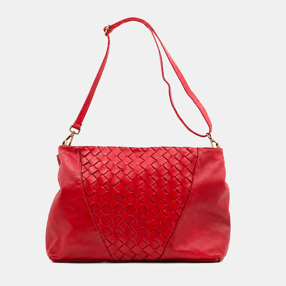 Borsa a Spalla VIAVERDI in Pelle Rossa con Intreccio Made in Italy linea Tuscany