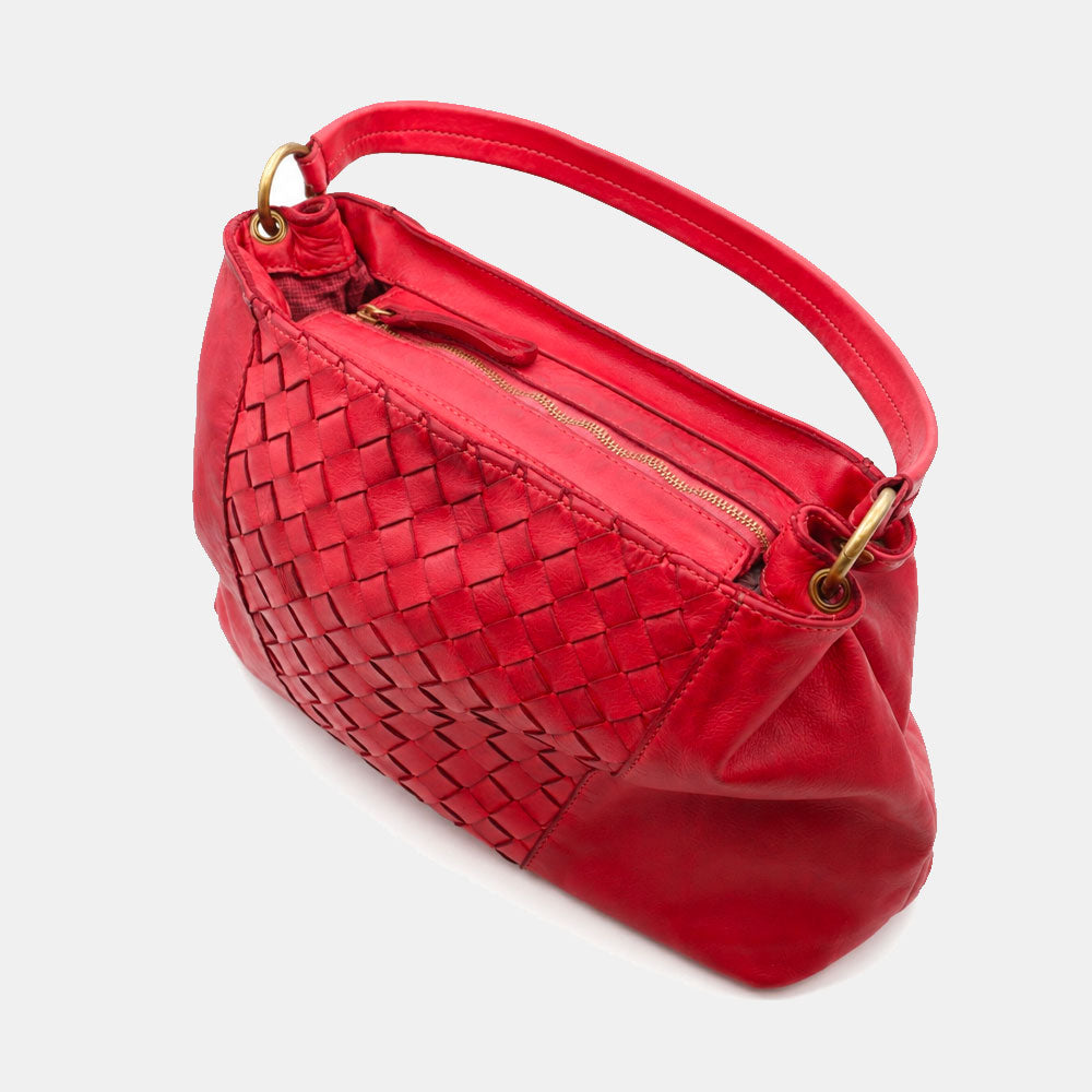 Borsa a Spalla VIAVERDI in Pelle Rossa con Intreccio Made in Italy linea Tuscany