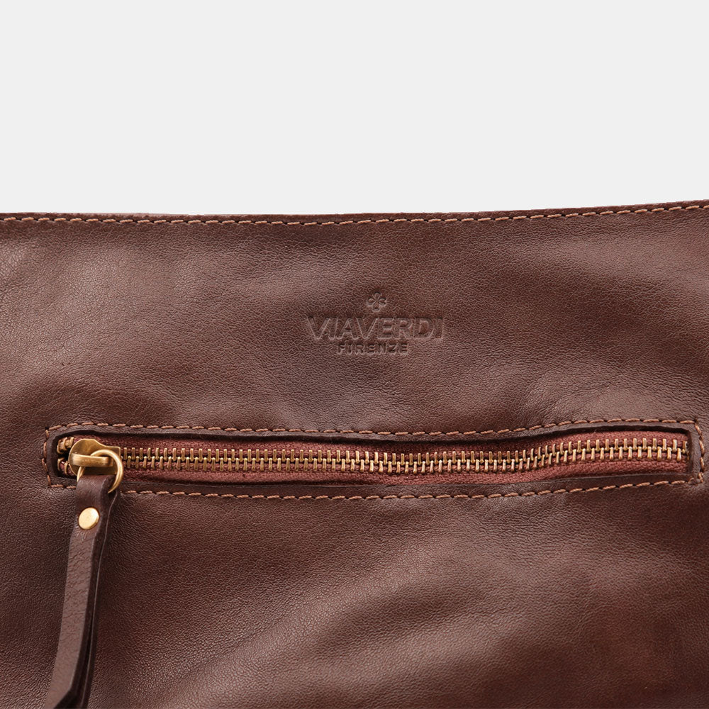Borsa a Spalla VIAVERDI in Pelle Marrone Scuro con Intreccio Made in Italy linea Tuscany