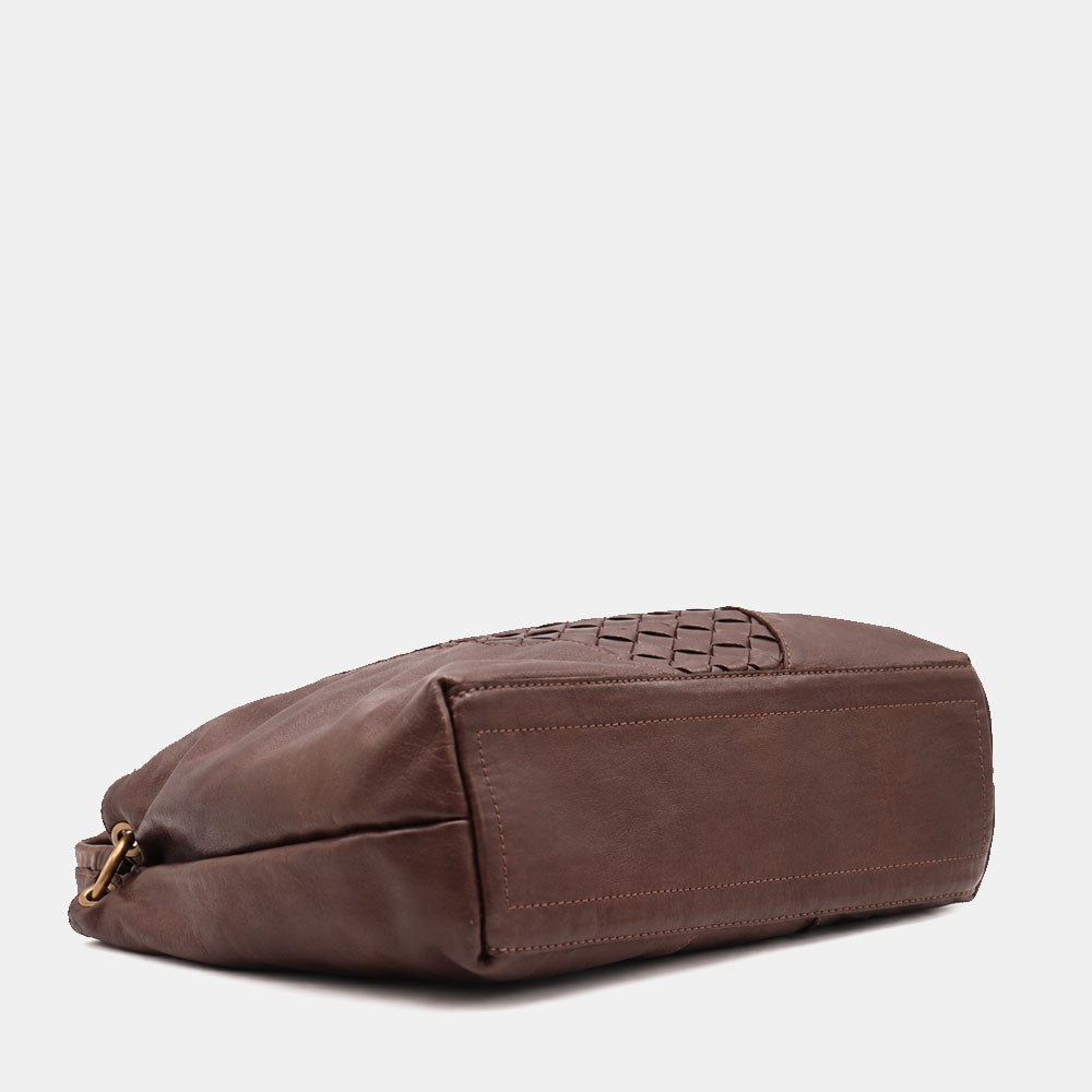 Borsa a Spalla VIAVERDI in Pelle Marrone Scuro con Intreccio Made in Italy linea Tuscany