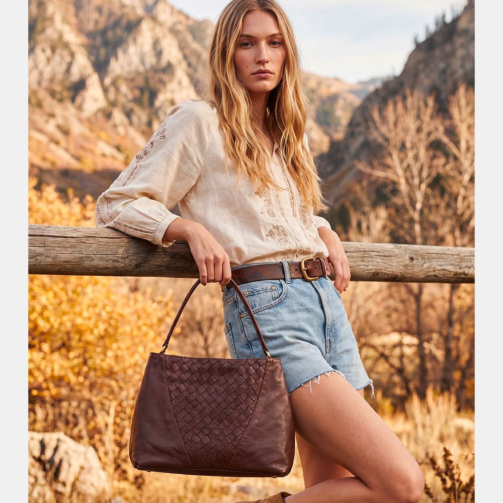 ViaVerdi Shoulder Bag in Dark Brown Woven Leather, Made in Italy – Tuscany Line