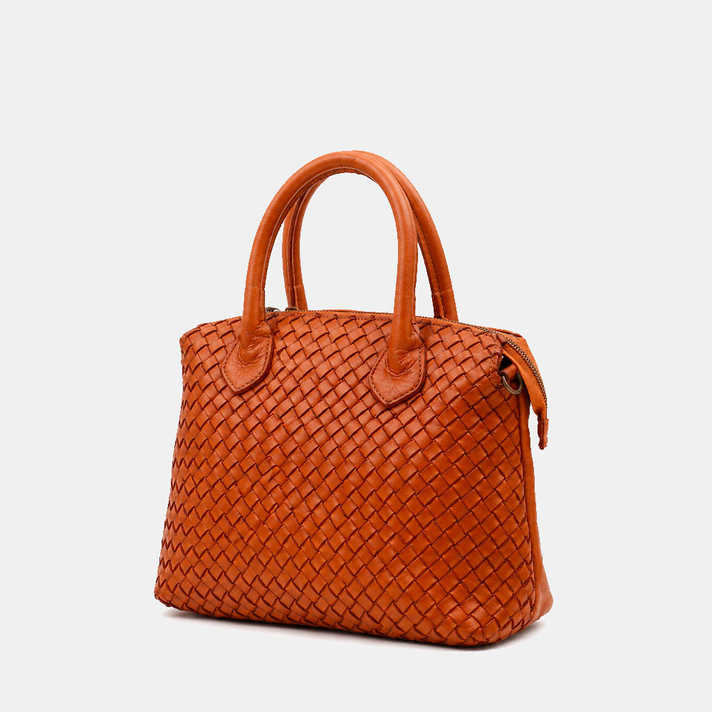 ViaVerdi Handbag with Woven Detail in Tan Leather, Made in Italy – Tuscany Line