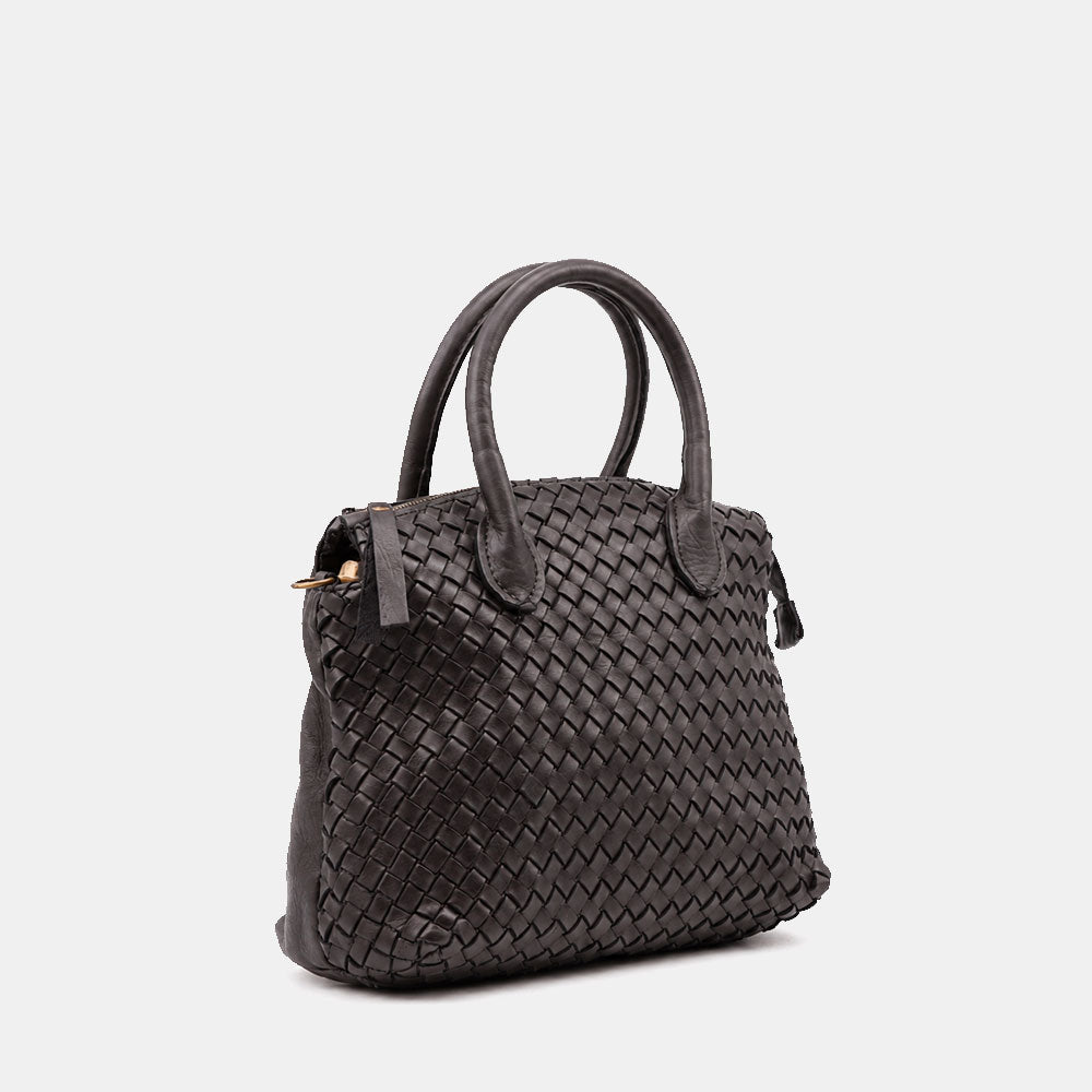 Borsa a Mano VIAVERDI in Pelle Nera con Intreccio Made in Italy linea Tuscany