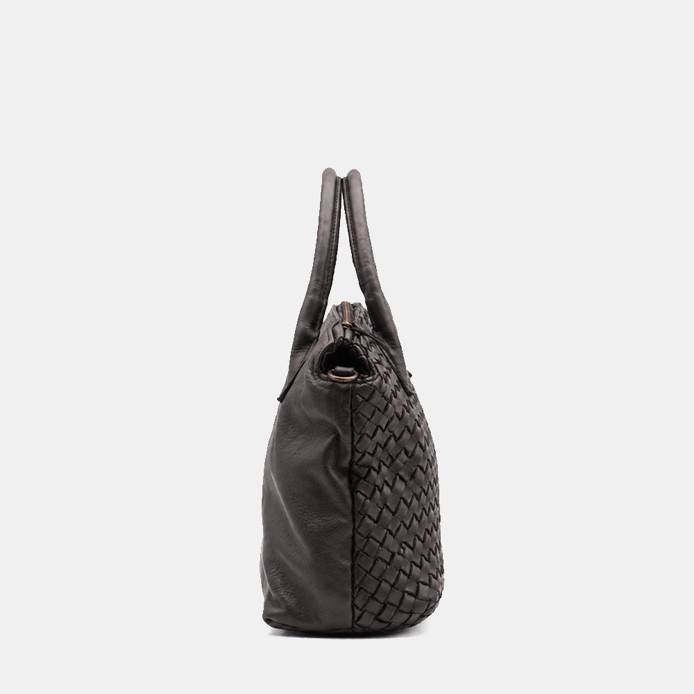 Borsa a Mano VIAVERDI in Pelle Nera con Intreccio Made in Italy linea Tuscany