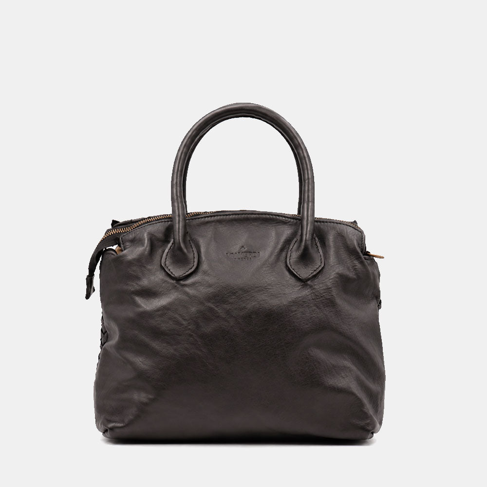 Borsa a Mano VIAVERDI in Pelle Nera con Intreccio Made in Italy linea Tuscany