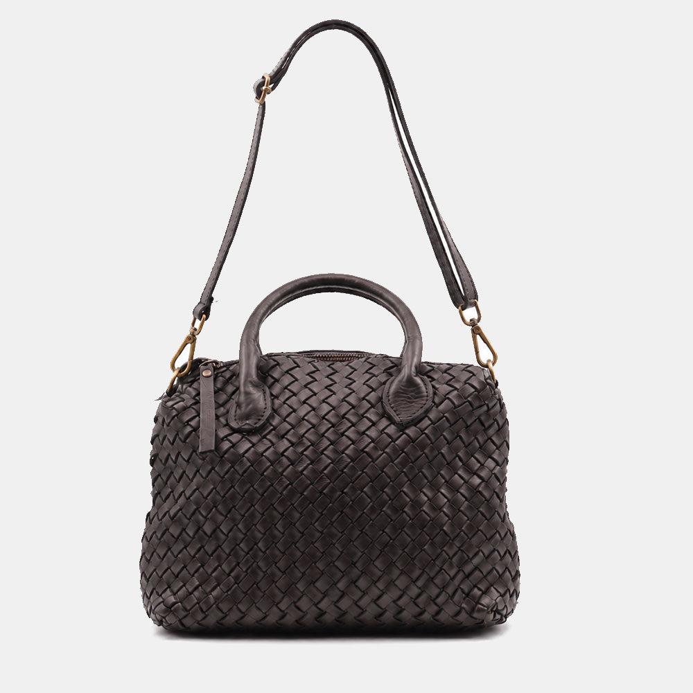 Borsa a Mano VIAVERDI in Pelle Nera con Intreccio Made in Italy linea Tuscany