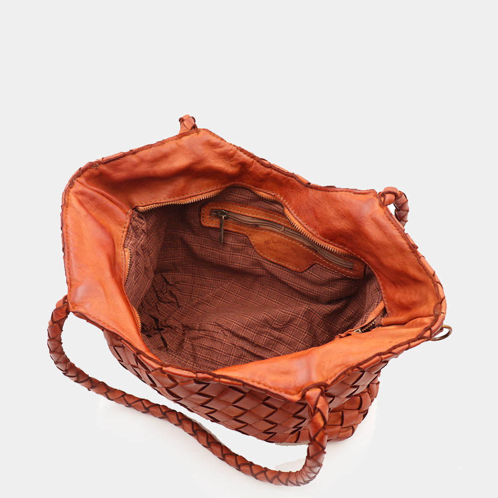 Borsa a Spalla VIAVERDI in Pelle Intrecciata Marrone Made in Italy linea Tuscany