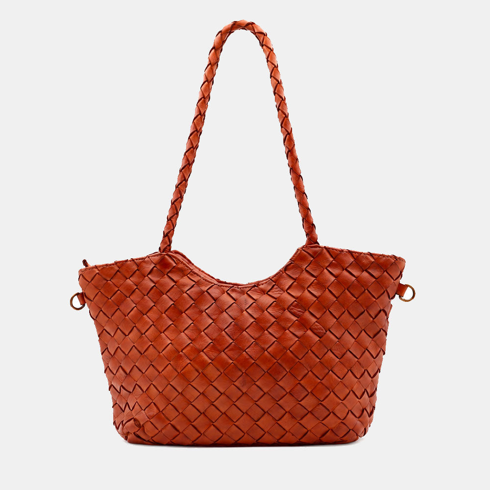 Borsa a Spalla VIAVERDI in Pelle Intrecciata Marrone Made in Italy linea Tuscany