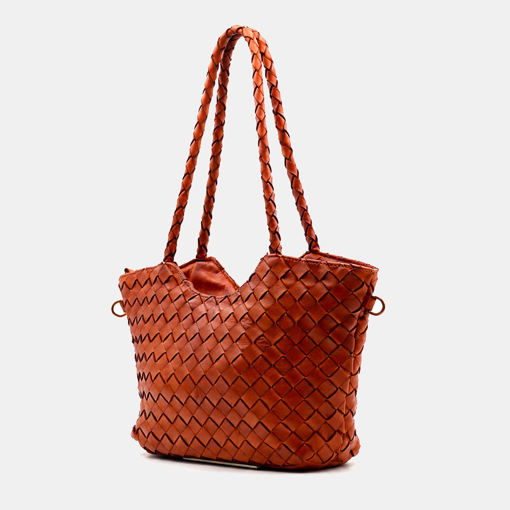 Borsa a Spalla VIAVERDI in Pelle Intrecciata Marrone Made in Italy linea Tuscany