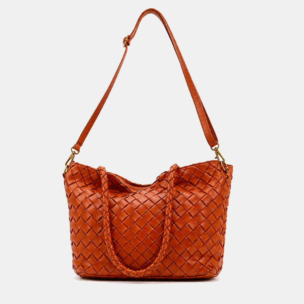 Borsa a Spalla VIAVERDI in Pelle Intrecciata Marrone Made in Italy linea Tuscany