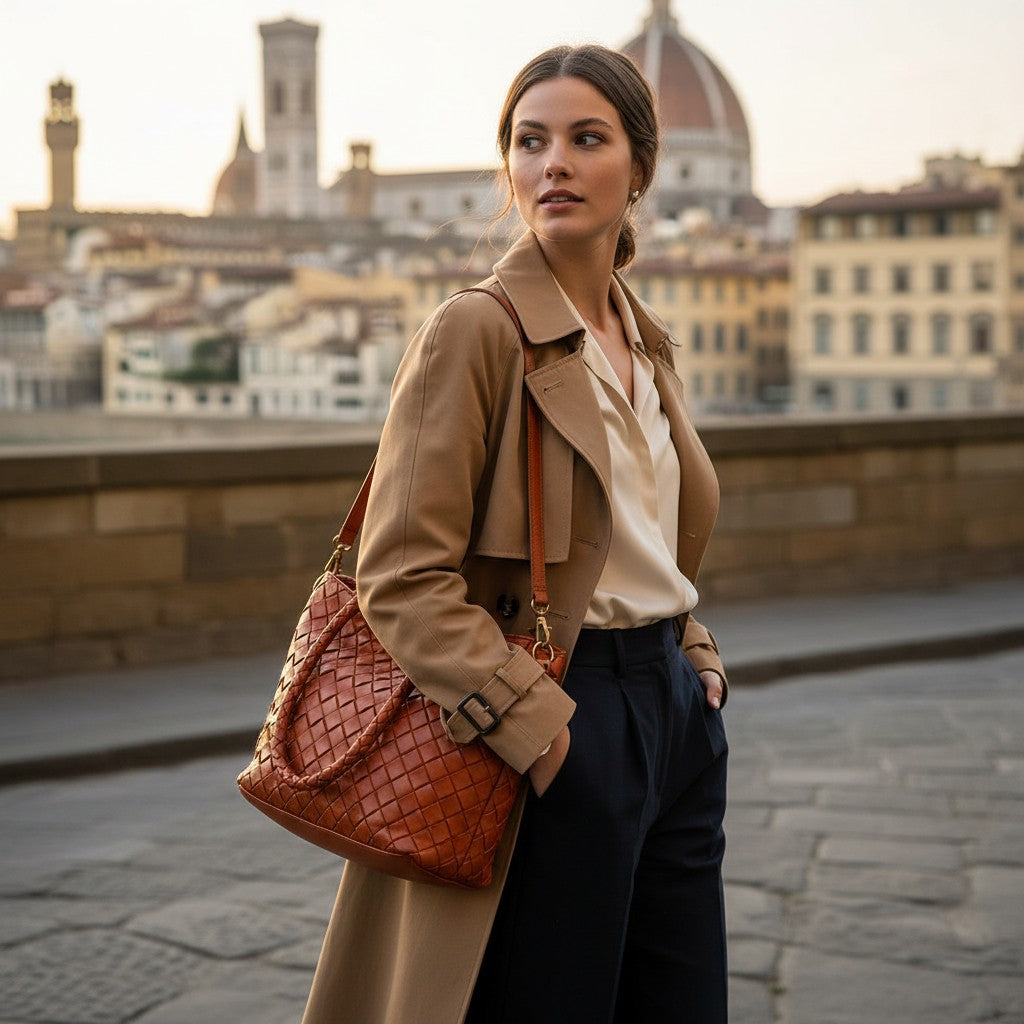 Borsa a Spalla VIAVERDI in Pelle Intrecciata Rossa Made in Italy linea Tuscany
