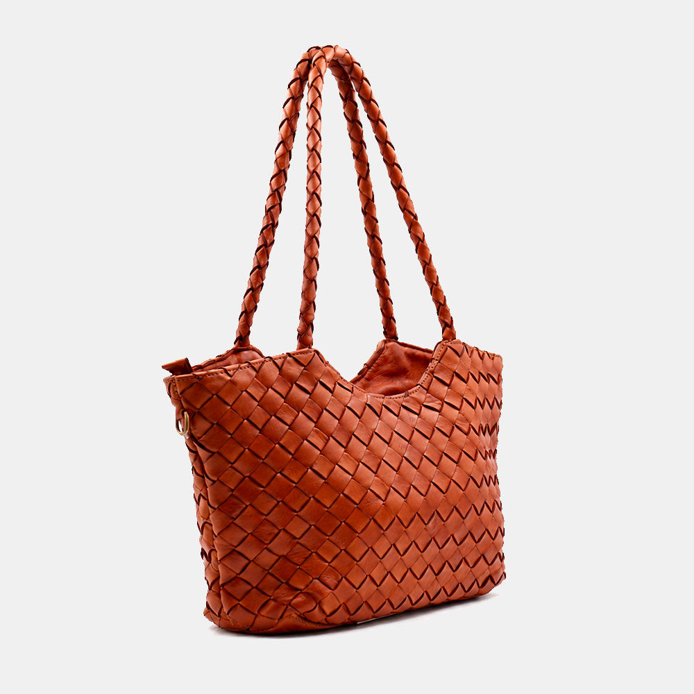 Borsa a Spalla VIAVERDI in Pelle Intrecciata Marrone Made in Italy linea Tuscany