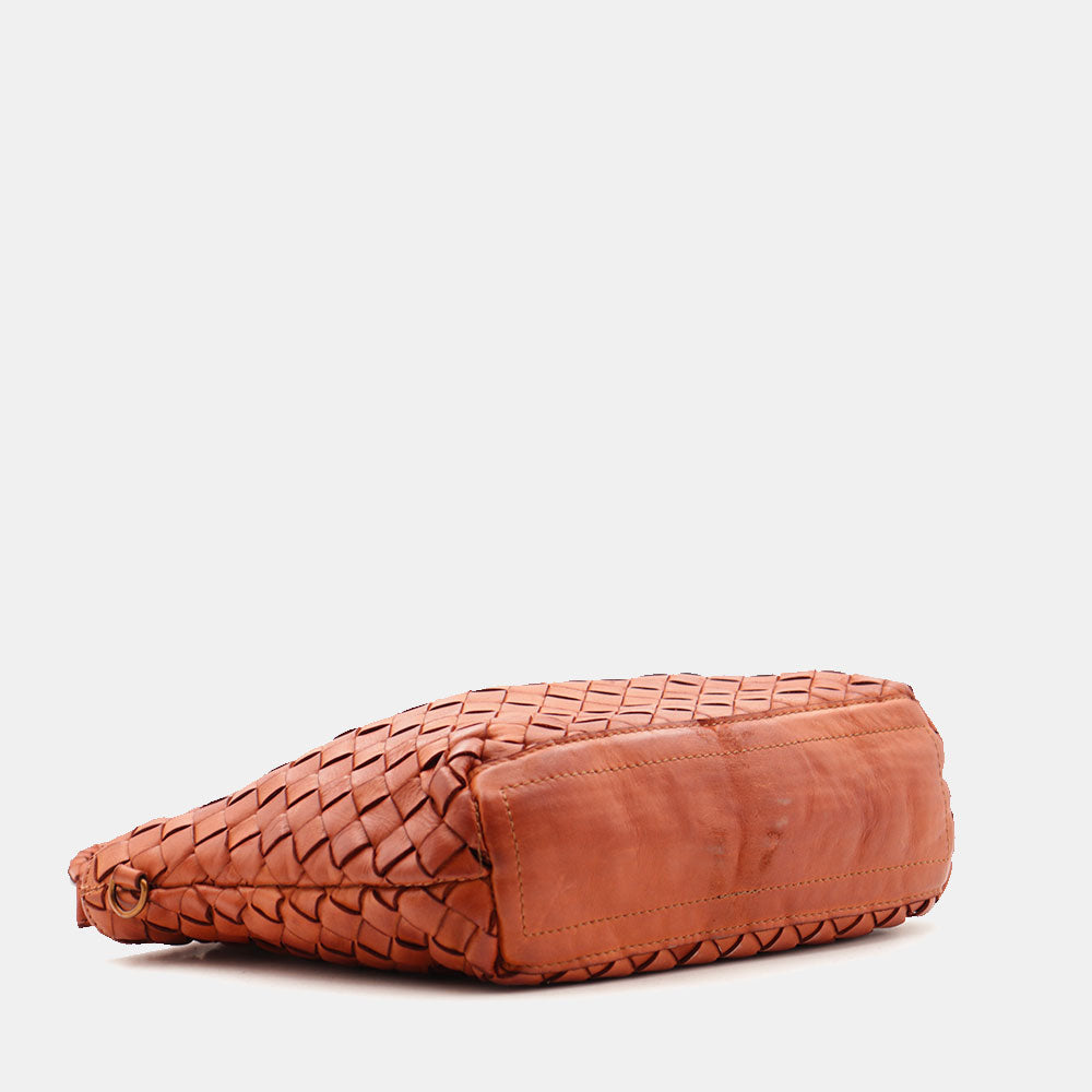 Borsa a Spalla VIAVERDI in Pelle Intrecciata Marrone Made in Italy linea Tuscany
