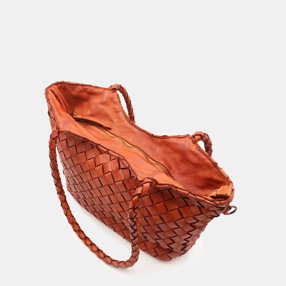 Borsa a Spalla VIAVERDI in Pelle Intrecciata Marrone Made in Italy linea Tuscany