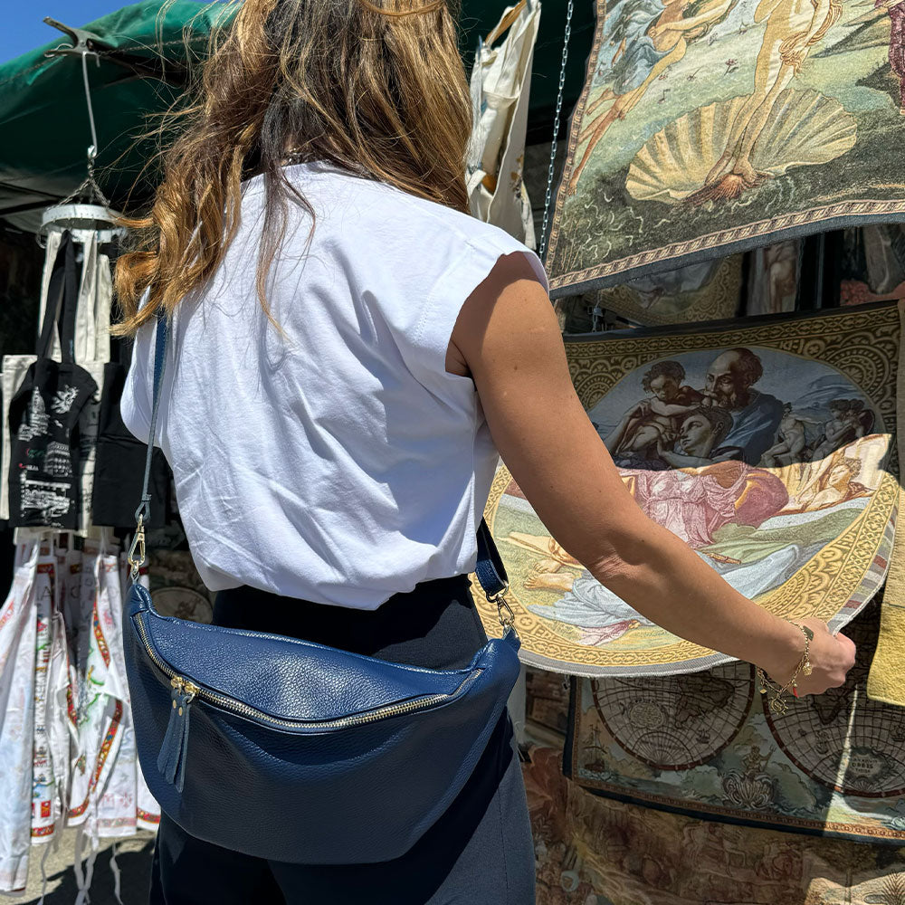 Damen-Gürteltasche aus fuchsiafarbenem Leder mit Schultergurt VIAVERDI, hergestellt in Italien