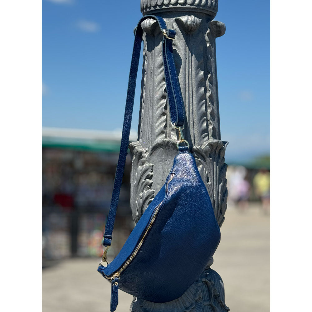 Damen-Gürteltasche aus fuchsiafarbenem Leder mit Schultergurt VIAVERDI, hergestellt in Italien