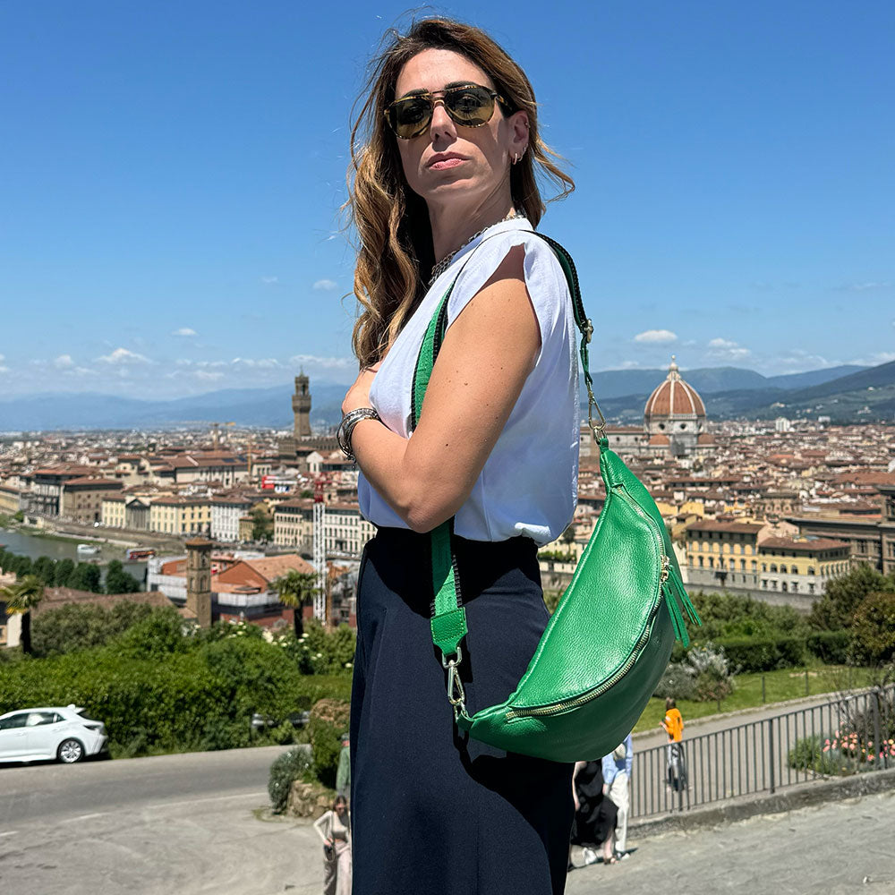 Damen-Gürteltasche aus grünem Leder mit Schultergurt VIAVERDI Made in Italy