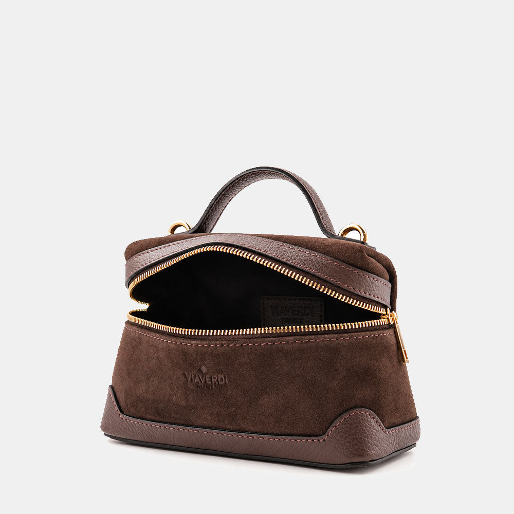 Borsa Mini Bag VIAVERDI in Camoscio Testa di Moro Made in Italy linea Montalcino