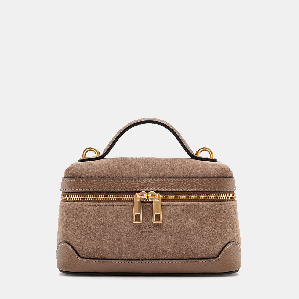 Borsa Mini Bag VIAVERDI in Camoscio Taupe Made in Italy linea Montalcino