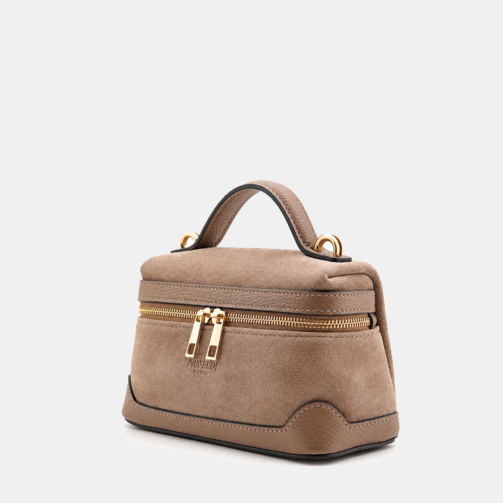 Borsa Mini Bag VIAVERDI in Camoscio Taupe Made in Italy linea Montalcino