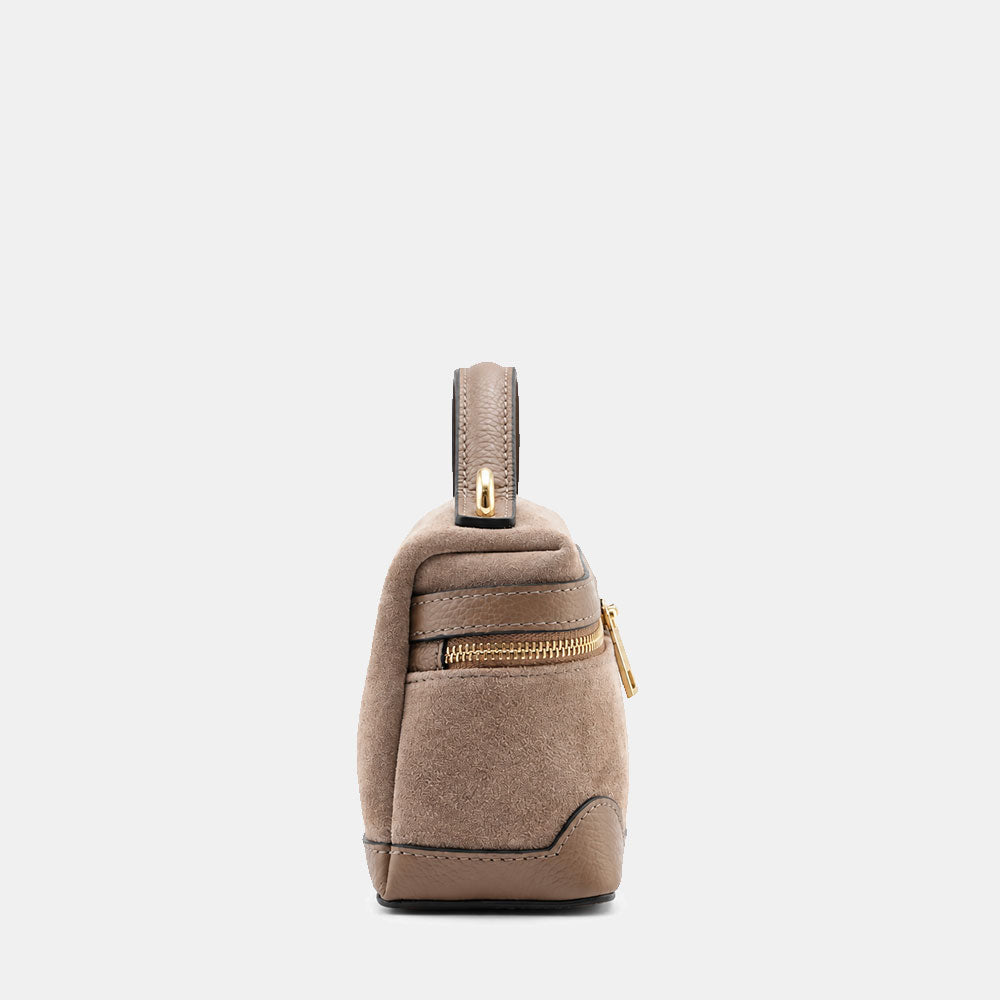 Borsa Mini Bag VIAVERDI in Camoscio Taupe Made in Italy linea Montalcino