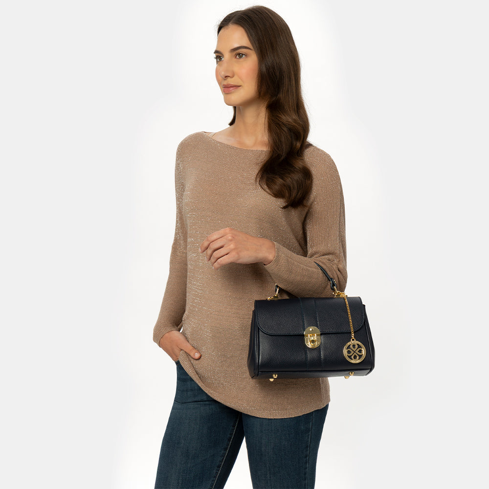 Borsa a Mano VIAVERDI in Pelle Nera Made in Italy linea Montalcino