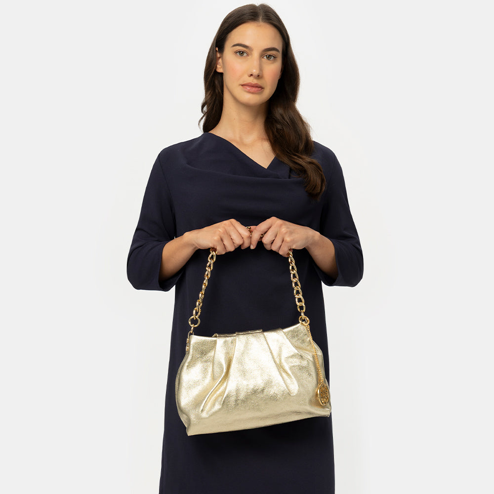 Borsa Hobo a Spalla con Catena VIAVERDI in Pelle Argento Made in Italy linea Monteriggioni