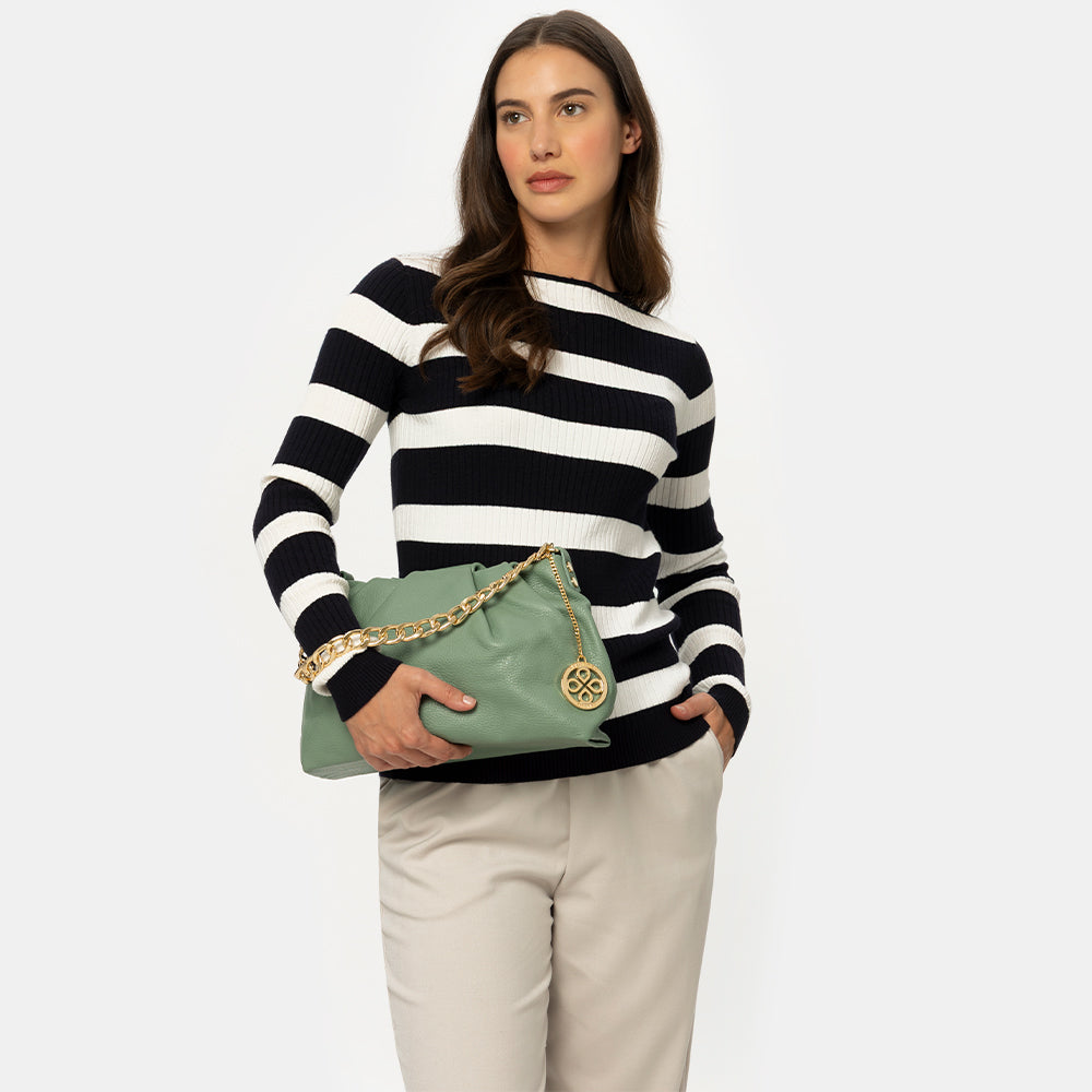 Borsa Hobo a Spalla con Catena VIAVERDI in Pelle Verde Menta Made in Italy linea Monteriggioni