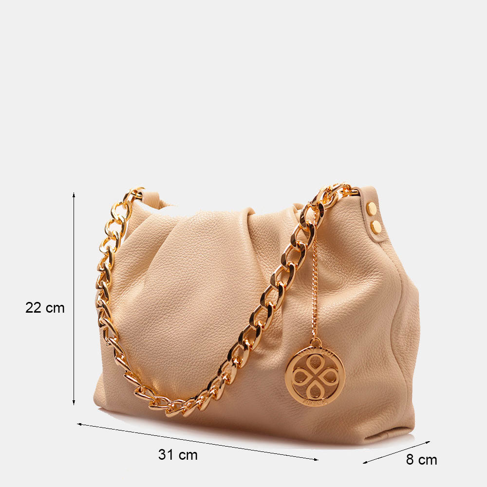 Borsa Hobo a Spalla con Catena VIAVERDI in Pelle Beige Made in Italy linea Monteriggioni