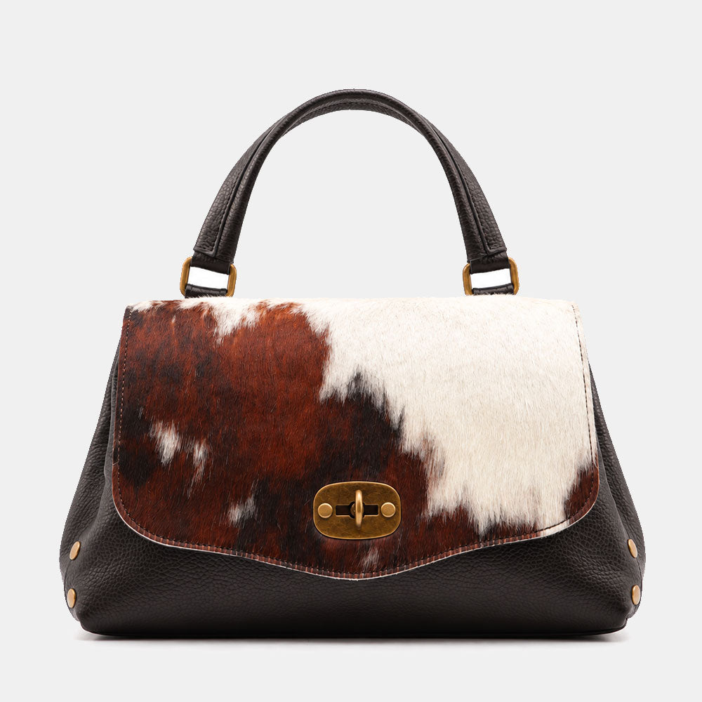 Borsa Donna a Mano VIAVERDI Cavallino e Pelle Nera Made in Italy linea Cortona