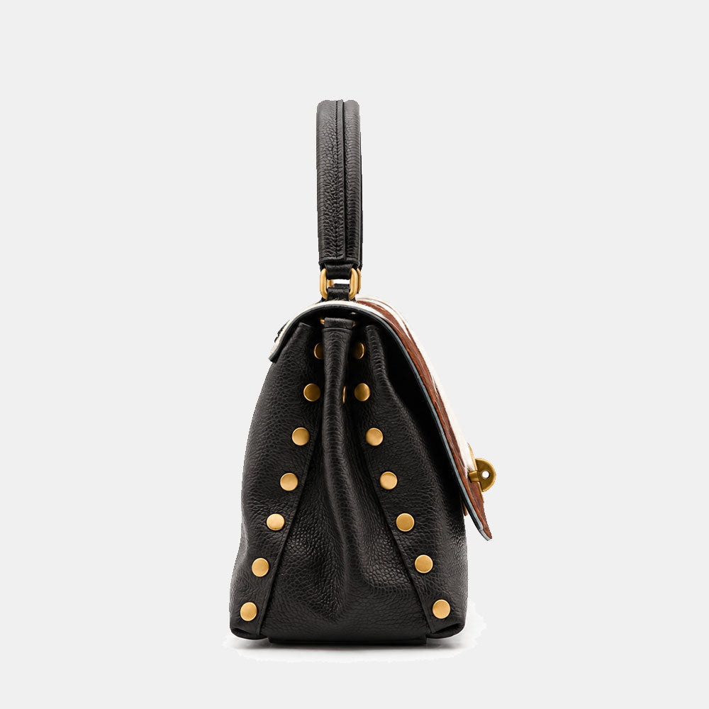 Borsa Donna a Mano VIAVERDI Cavallino e Pelle Nera Made in Italy linea Cortona