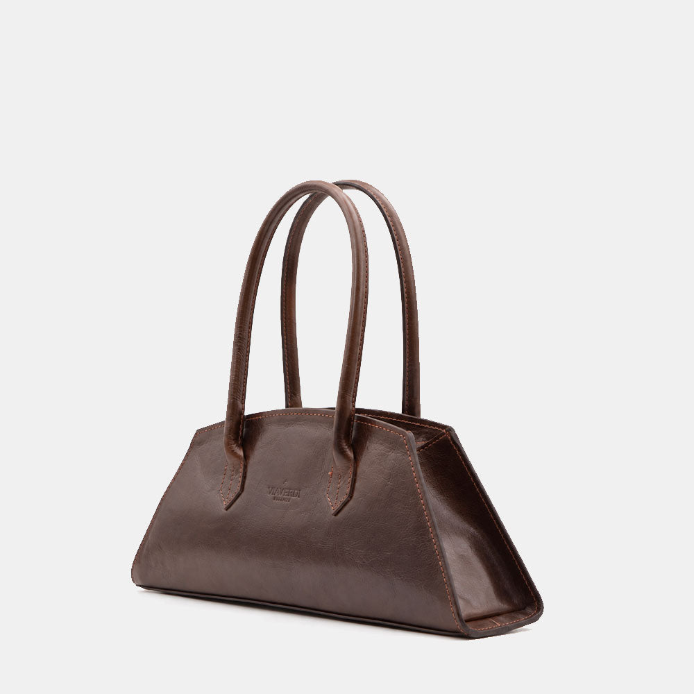 Borsa Donna a Spalla VIAVERDI in Pelle Marrone Testa di Moro Made in Italy linea Firenze