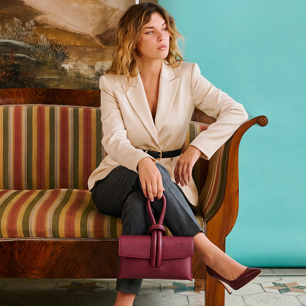 Clutch ViaVerdi in Burgundy Leather with Shoulder Strap Made in Italy – Castiglione Line