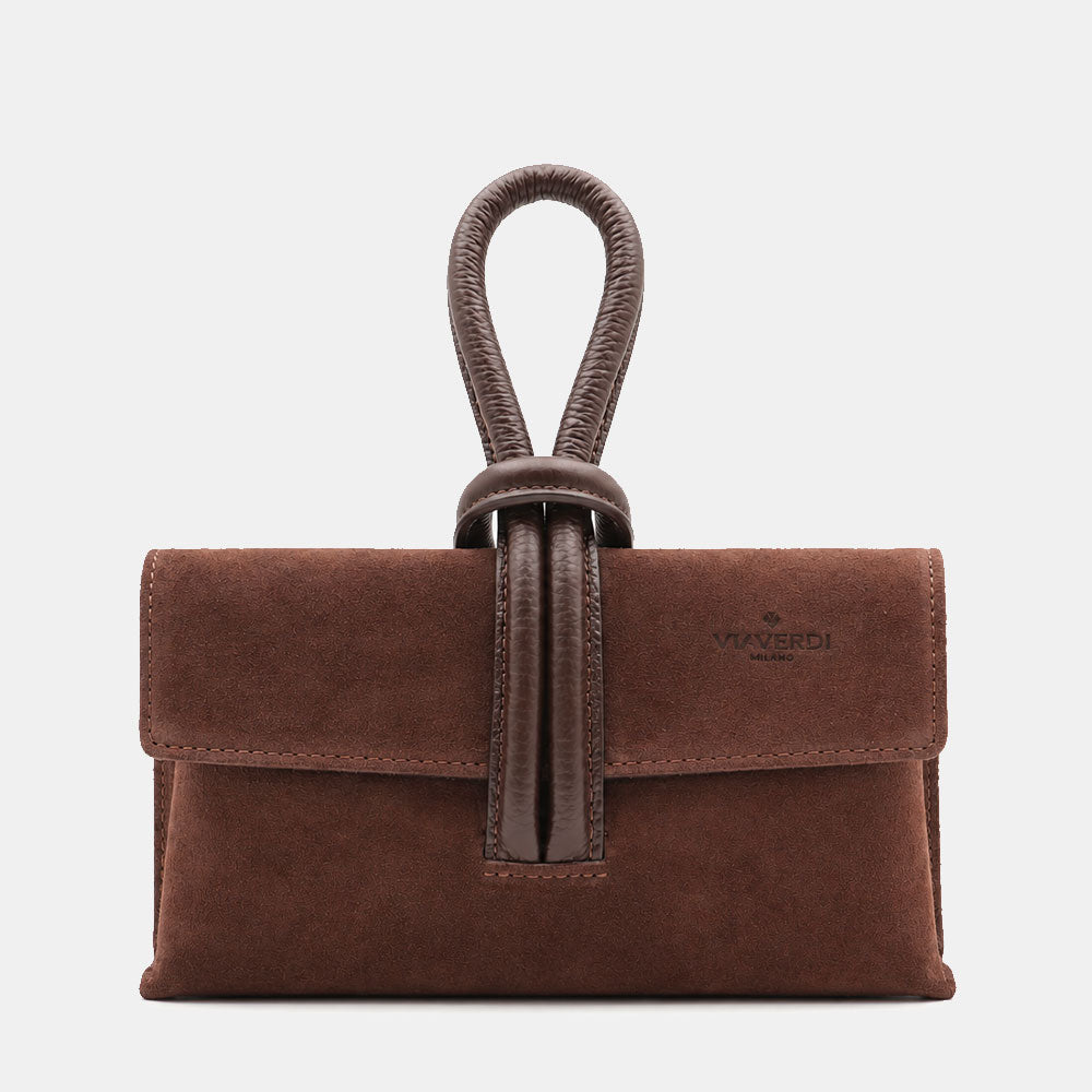 Borsa Clutch a Mano con Tracolla VIAVERDI in Camoscio Testa di Moro Made in Italy linea Castiglione