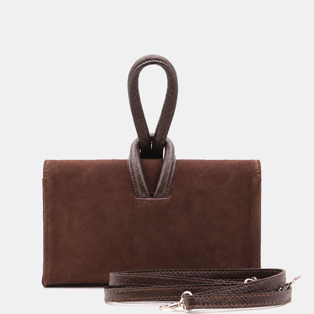 Borsa Clutch a Mano con Tracolla VIAVERDI in Camoscio Testa di Moro Made in Italy linea Castiglione
