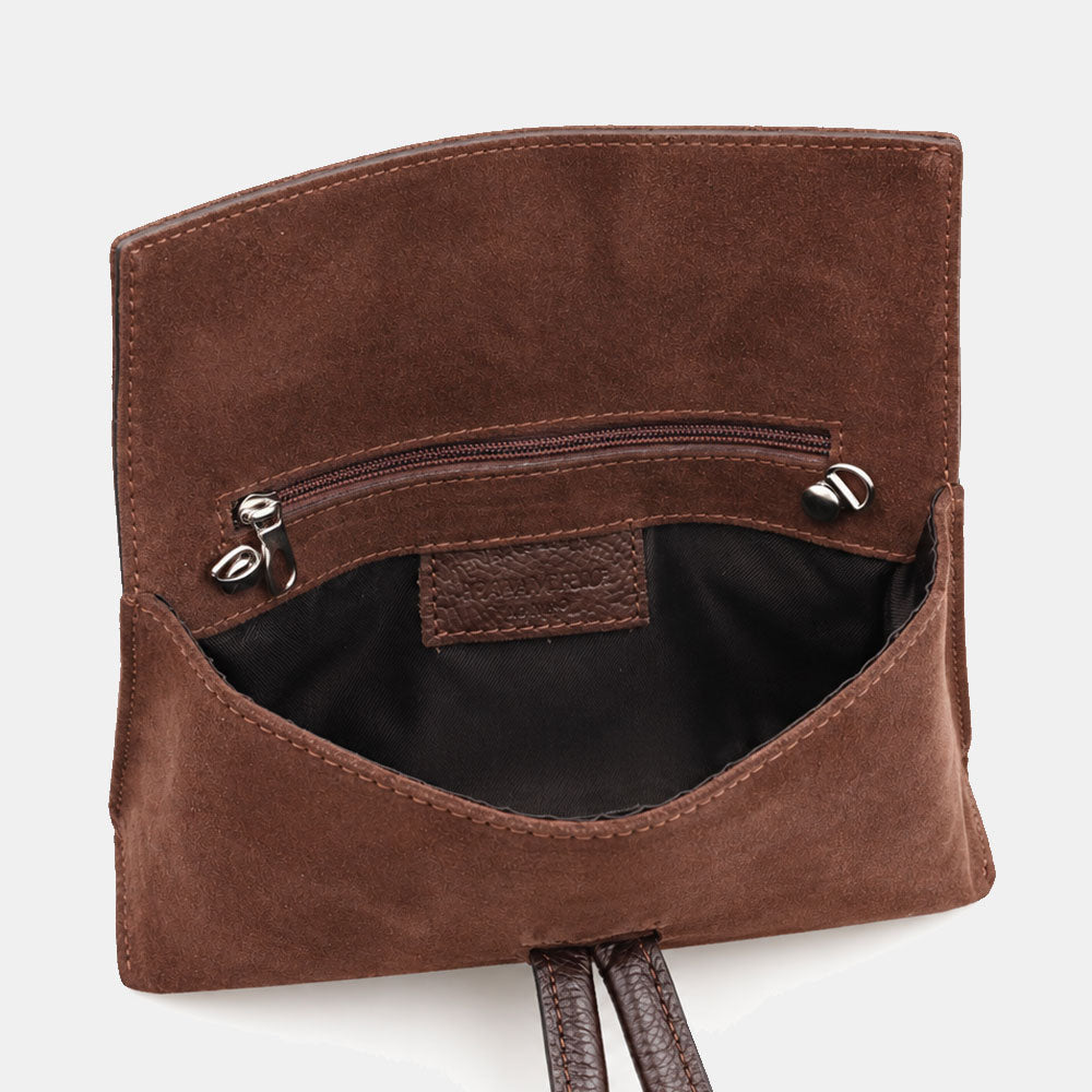 Borsa Clutch a Mano con Tracolla VIAVERDI in Camoscio Testa di Moro Made in Italy linea Castiglione